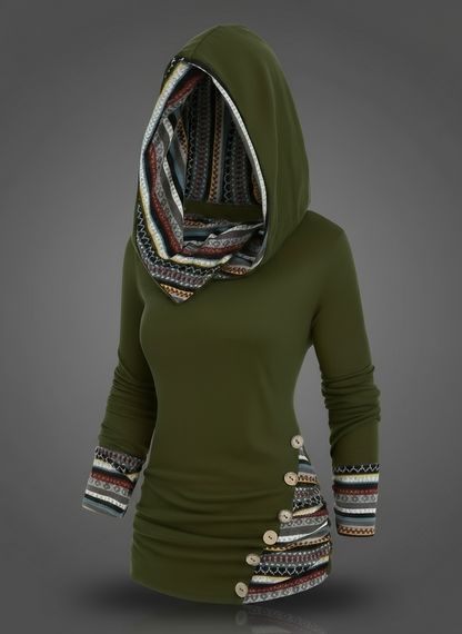 Women s Boho Patchwork Hoodie Gren